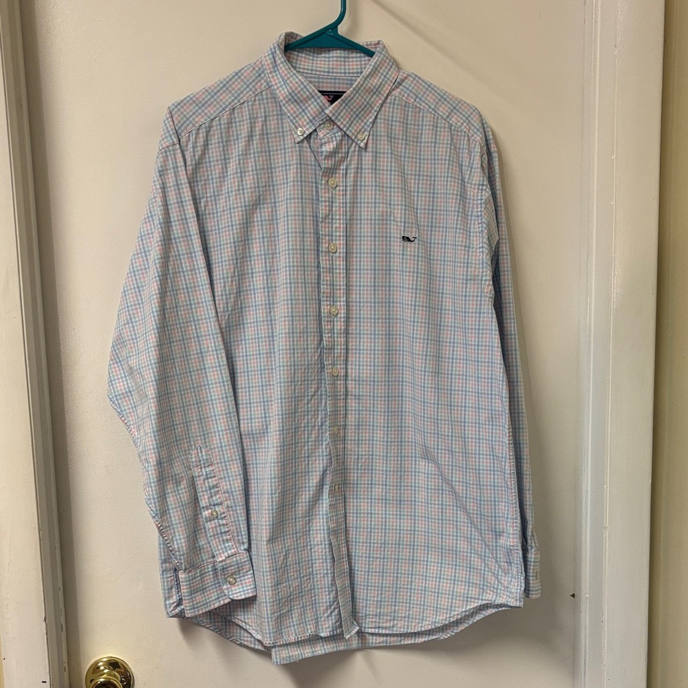 Vineyard Vines Blue and Pink Plaid Casual Button Down Shirt